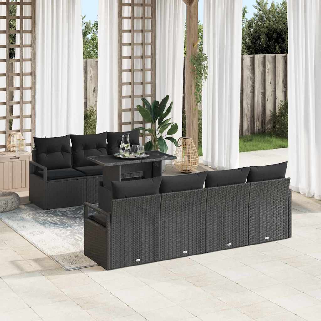 Havesofa Sæt 8 stk. 7-Antal sæder Sort polyrattan