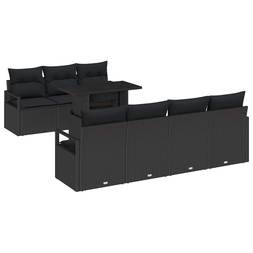 Havesofa Sæt 8 stk. 7-Antal sæder Sort polyrattan