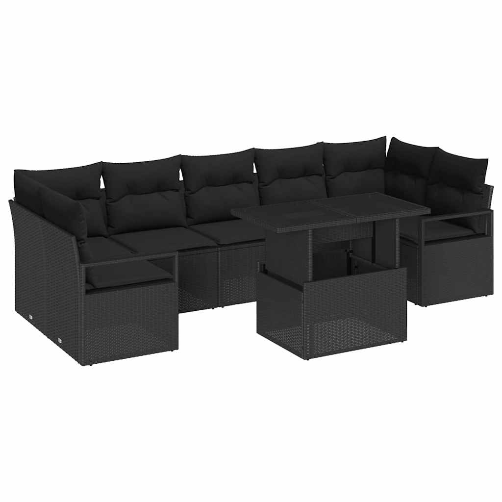 Havesofa Sæt 8 stk. 7-Antal sæder Sort polyrattan