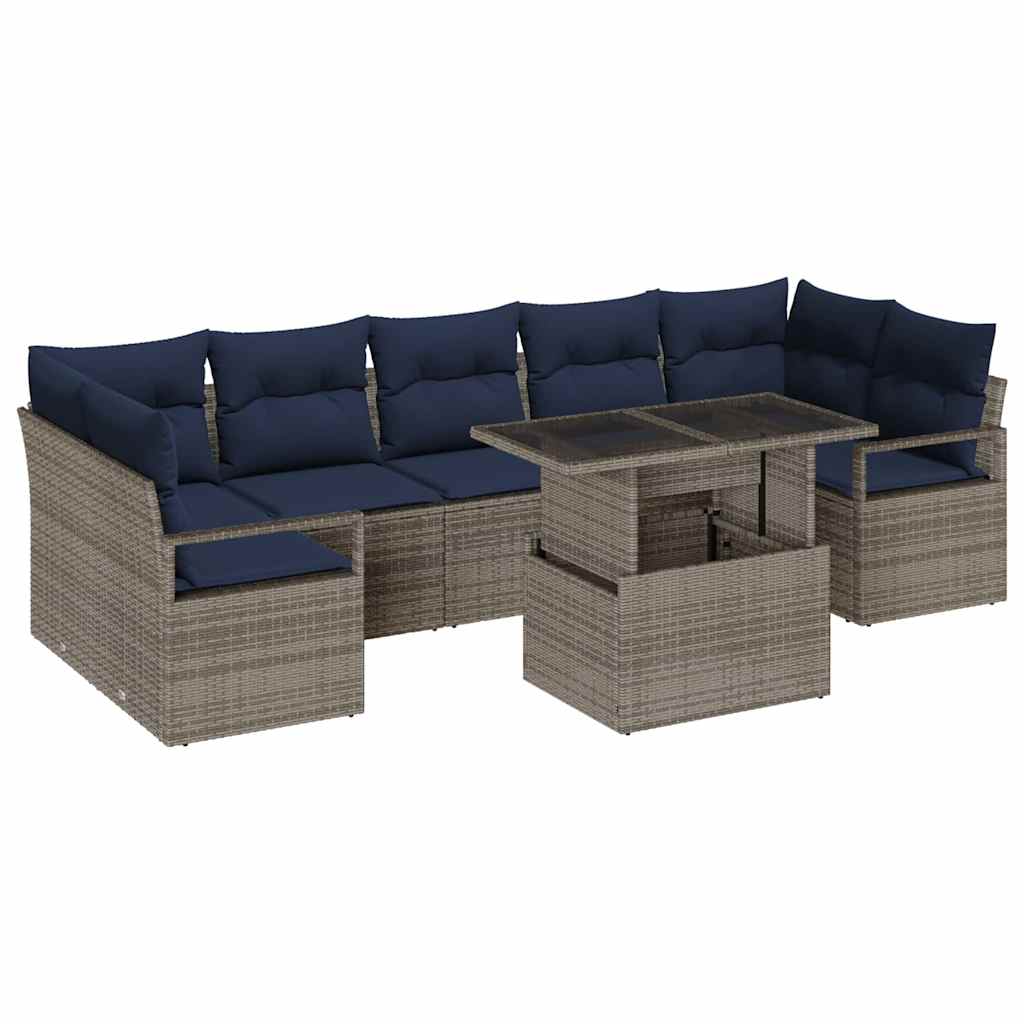 Havesofa Sæt 8 stk. 7-Antal sæder Grå og Marineblå polyrattan