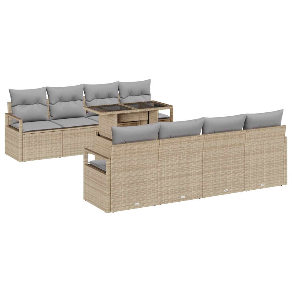 Havesofa Sæt 9 stk. 6-Antal sæder Beige og lys grå polyrattan