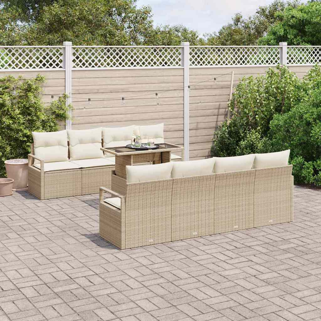 Havesofa Sæt 9 stk. 6-Antal sæder Beige og creme polyrattan