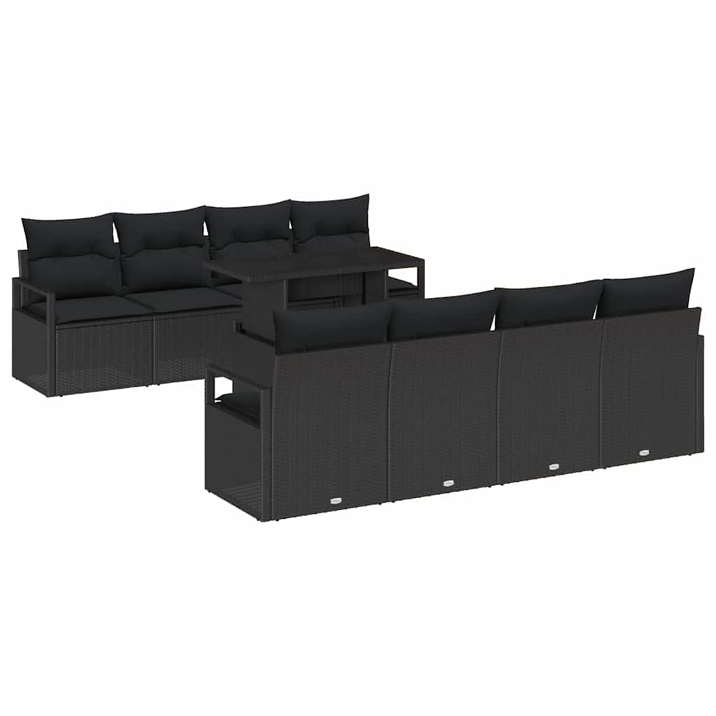 Havesofa Sæt 9 stk. 6-Antal sæder Sort polyrattan
