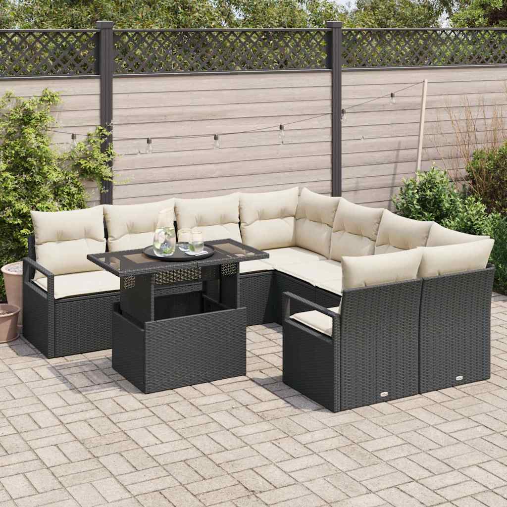Havesofa Sæt 9 stk. 8-Antal sæder Sort og Cream polyrattan