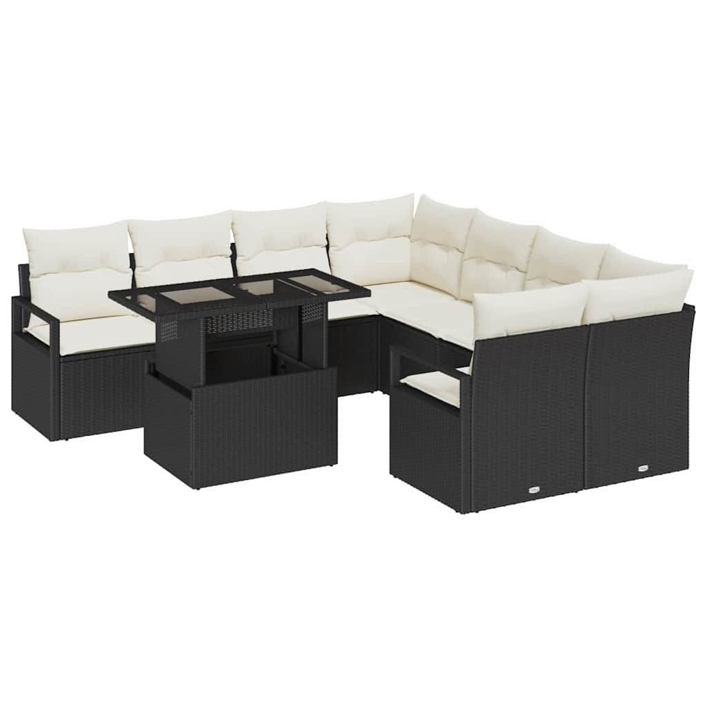 Havesofa Sæt 9 stk. 8-Antal sæder Sort og Cream polyrattan