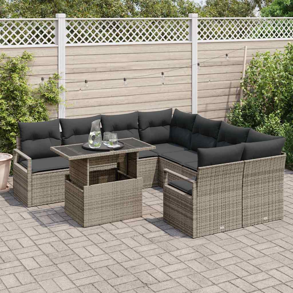 Havesofa Sæt 9 stk. 8-Antal sæder Grå polyrattan