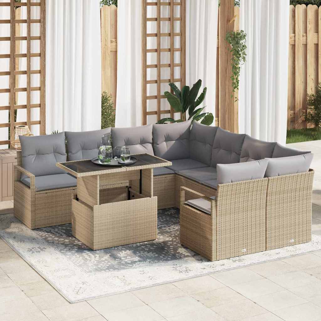 Havesofa Sæt 9 stk. 8-Antal sæder Beige og lys grå polyrattan