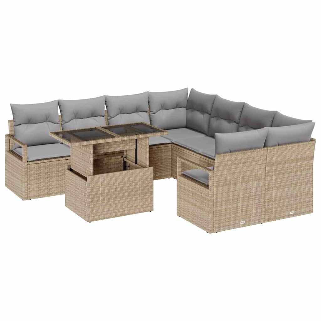 Havesofa Sæt 9 stk. 8-Antal sæder Beige og lys grå polyrattan