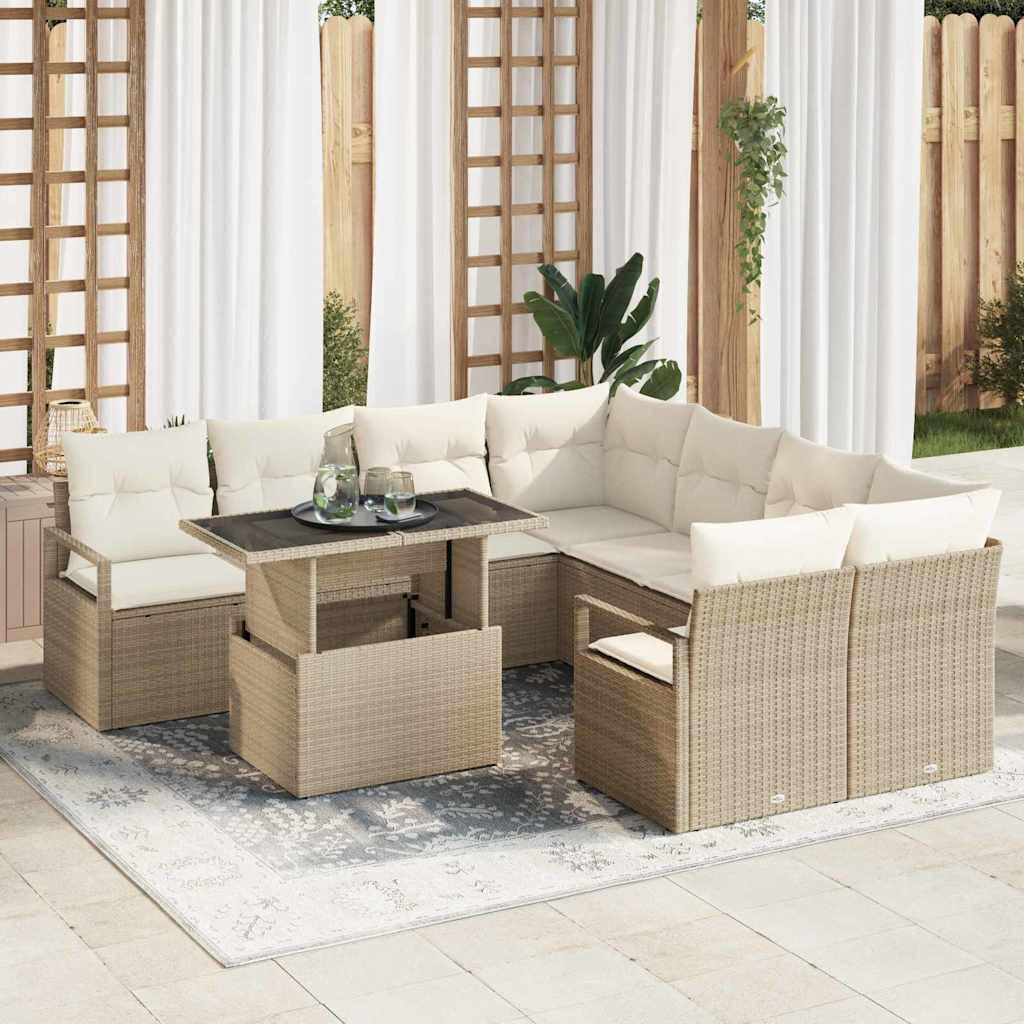 Havesofa Sæt 9 stk. 8-Antal sæder Beige og creme polyrattan