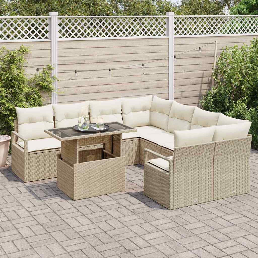 Havesofa Sæt 9 stk. 8-Antal sæder Beige og creme polyrattan