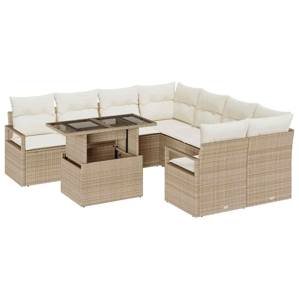 Havesofa Sæt 9 stk. 8-Antal sæder Beige og creme polyrattan