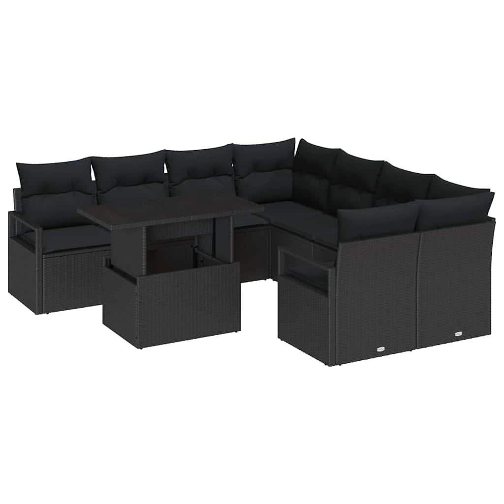 Havesofa Sæt 9 stk. 8-Antal sæder Sort polyrattan