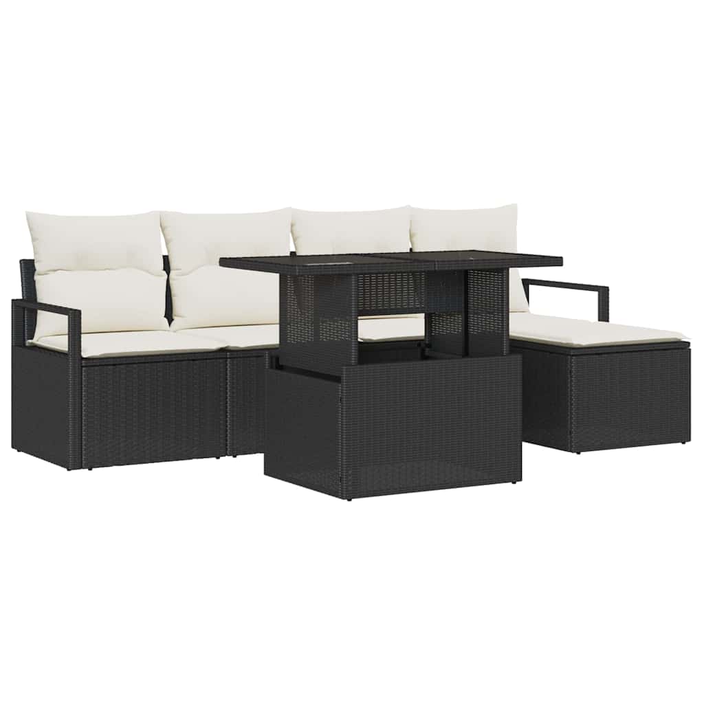 Havesofa Sæt 6 stk. Sort og Cream polyrattan