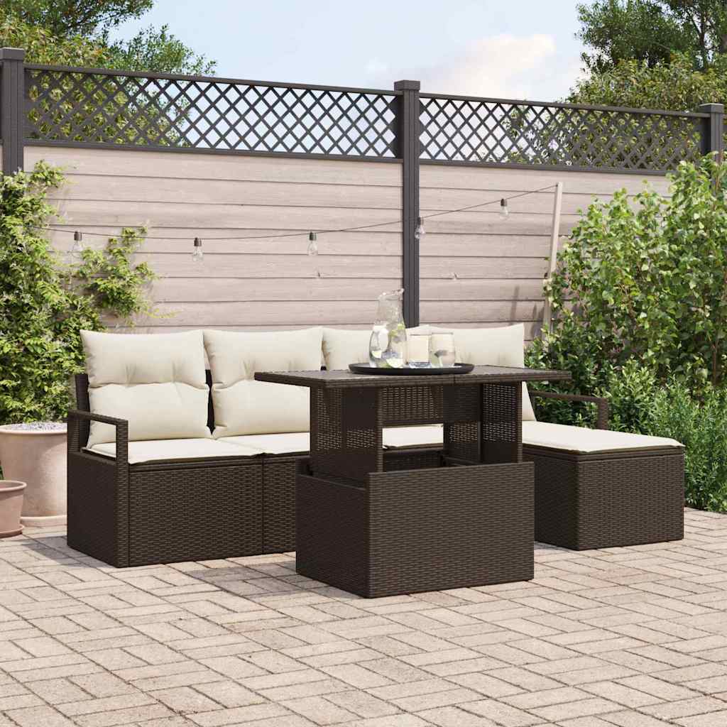 Havesofa Sæt 6 stk. Brun og Creme polyrattan