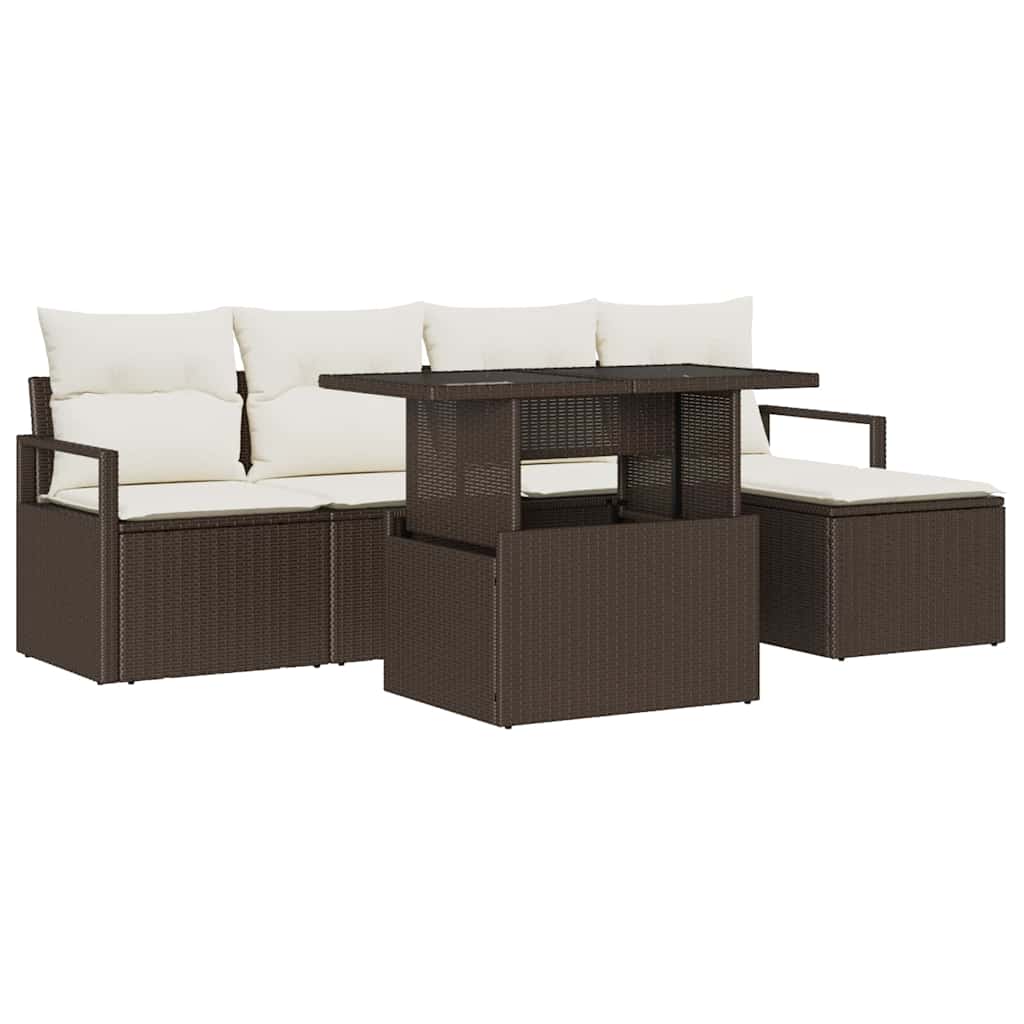 Havesofa Sæt 6 stk. Brun og Creme polyrattan