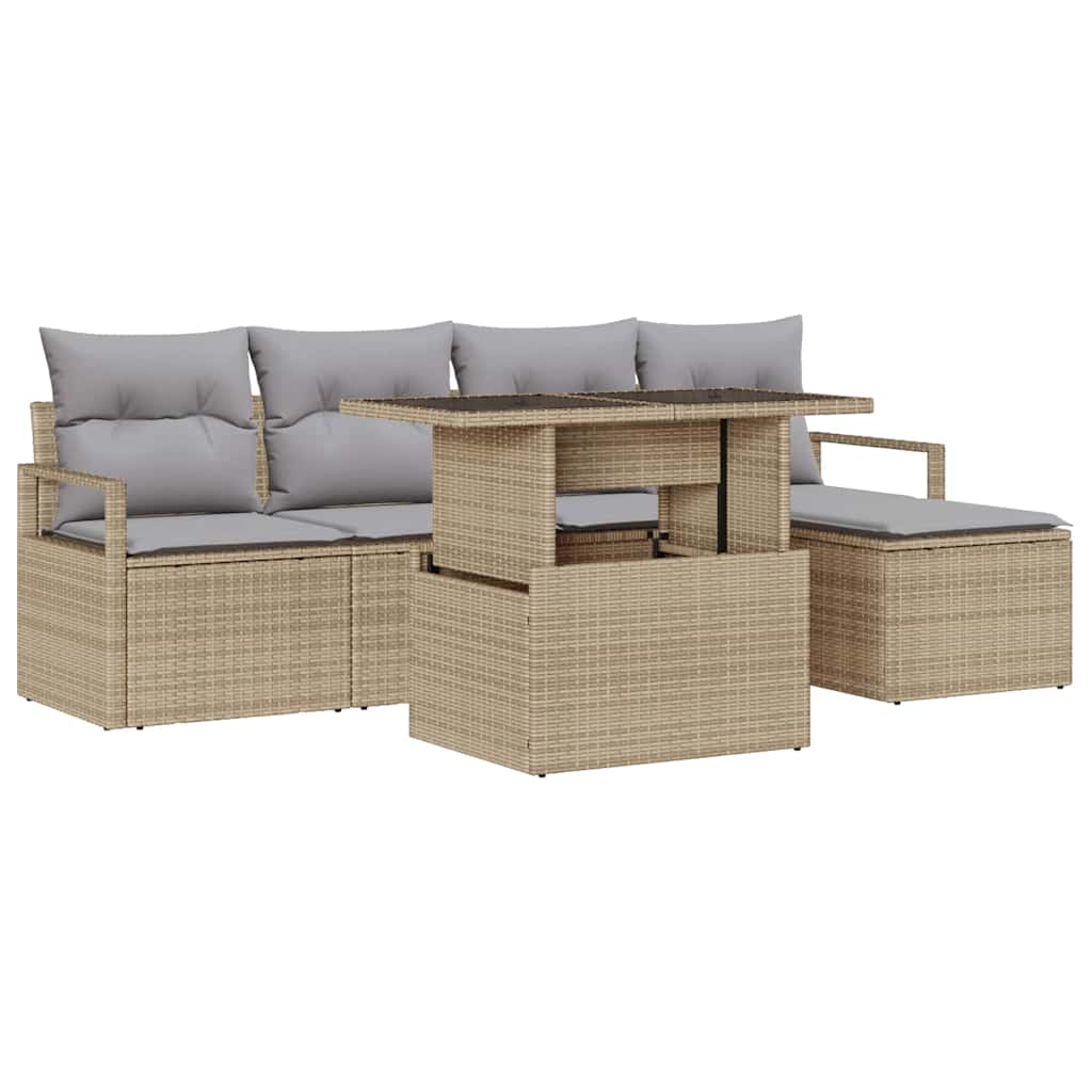 Havesofa Sæt 6 stk. Beige og lys grå polyrattan