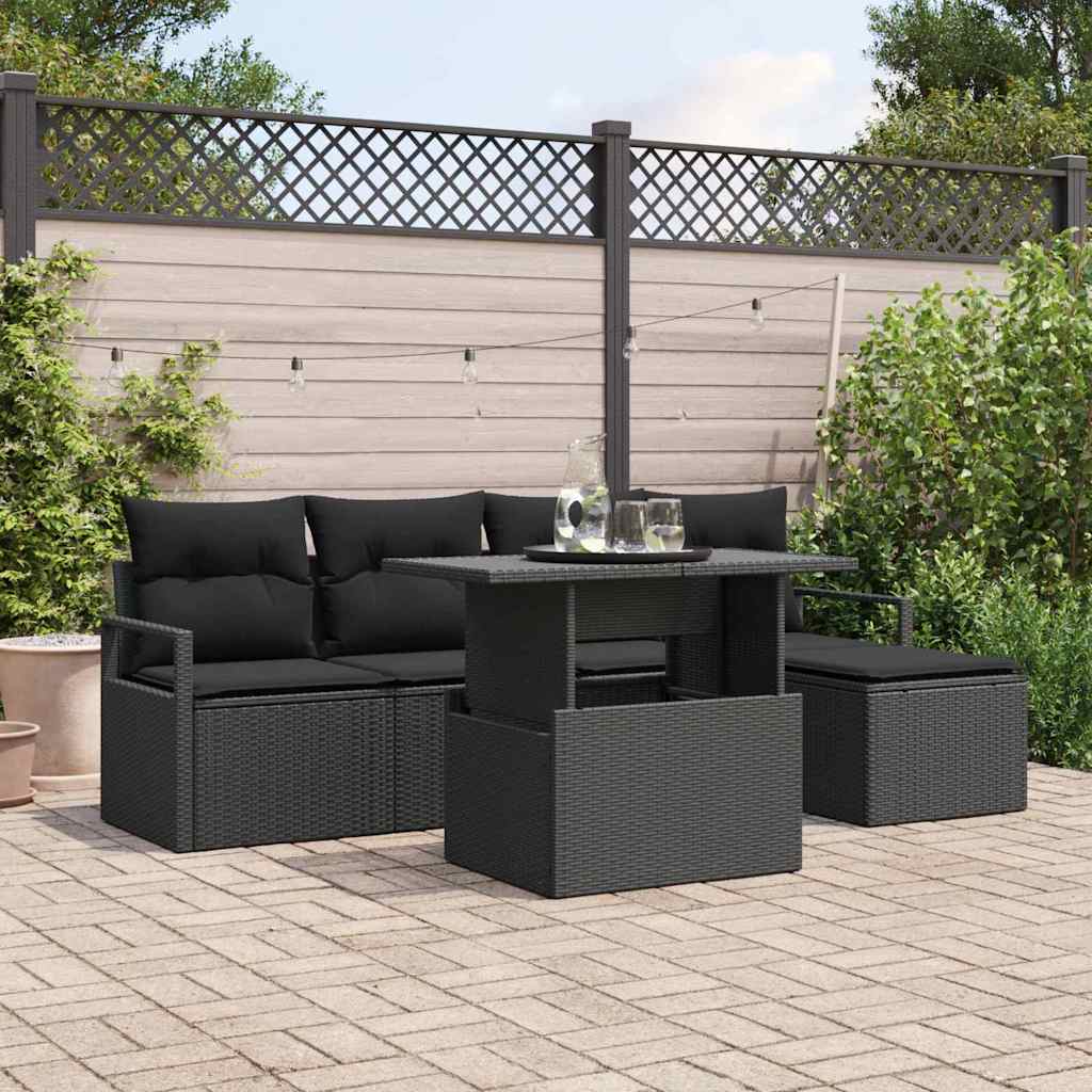 Havesofa Sæt 6 stk. Sort polyrattan