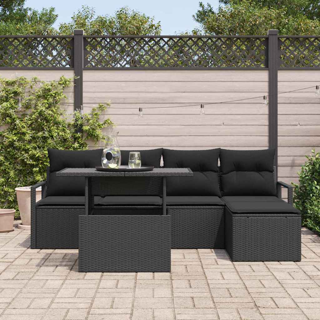 Havesofa Sæt 6 stk. Sort polyrattan
