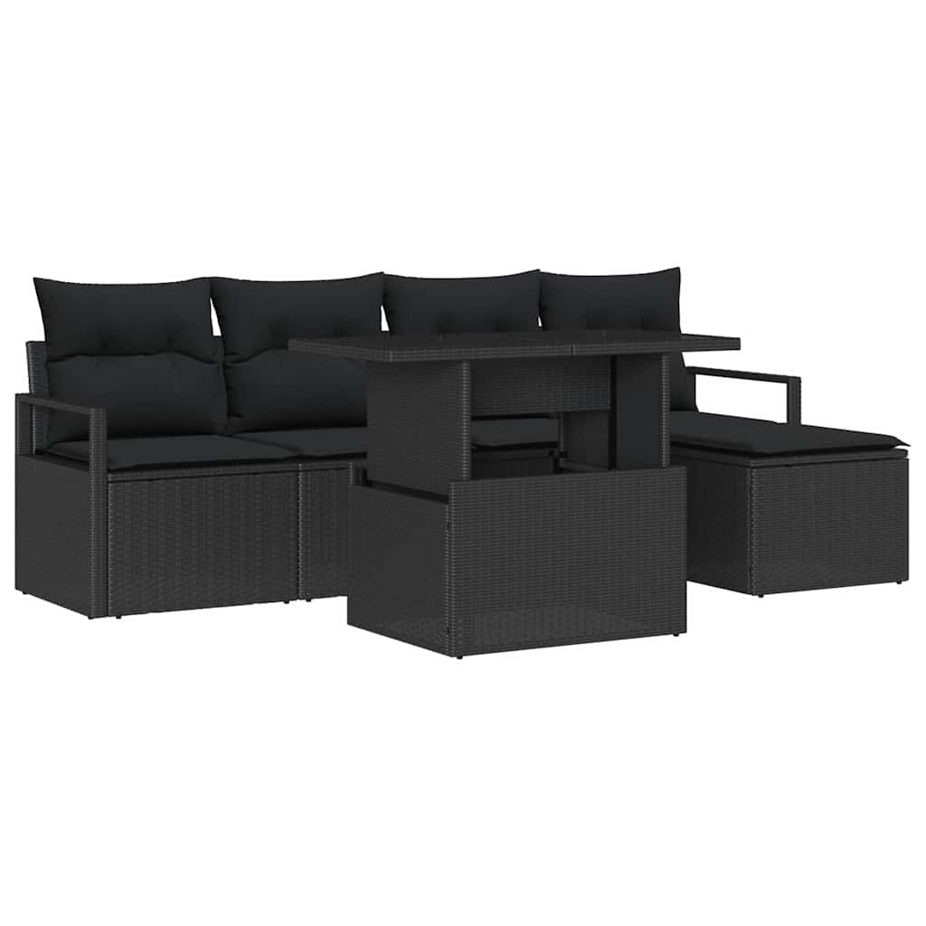 Havesofa Sæt 6 stk. Sort polyrattan