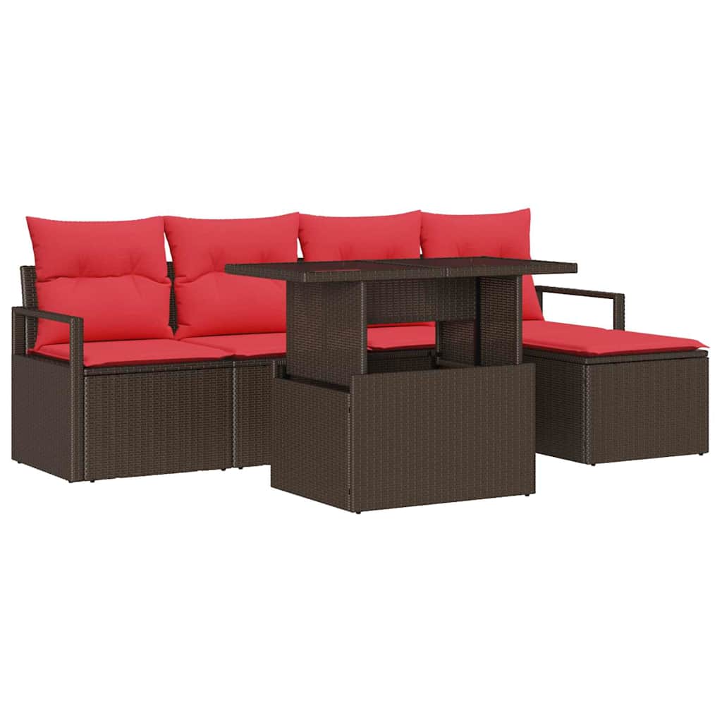Havesofa Sæt 6 stk. Brun og Rød polyrattan
