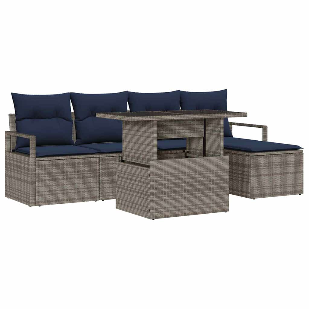 Havesofa Sæt 6 stk. Grå og Marineblå polyrattan