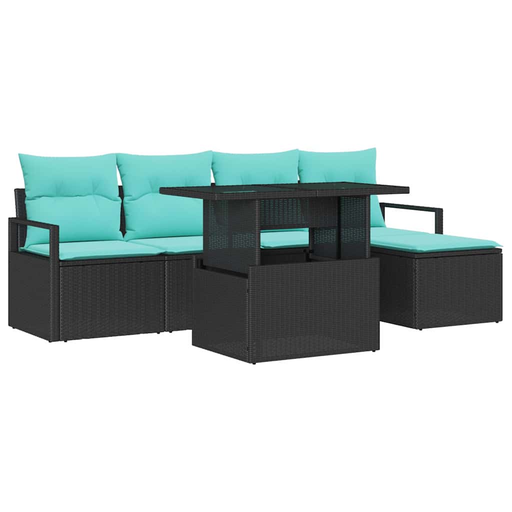 Havesofa Sæt 6 stk. Sort og Blå polyrattan