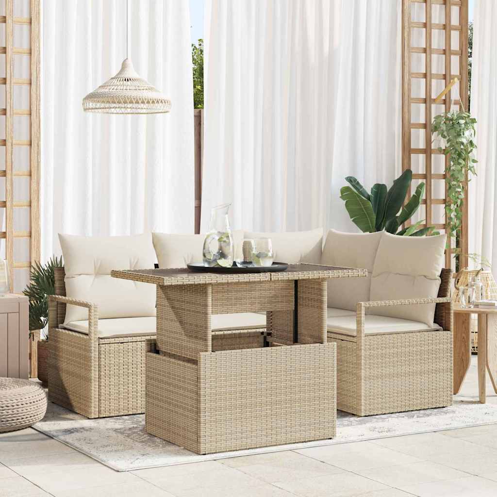 Havesofa Sæt 5 stk. 4-Antal sæder Beige og creme polyrattan