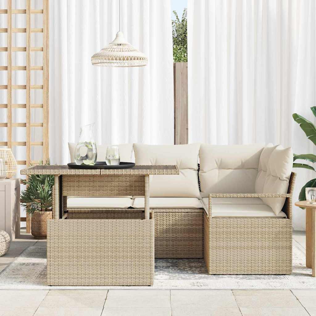 Havesofa Sæt 5 stk. 4-Antal sæder Beige og creme polyrattan