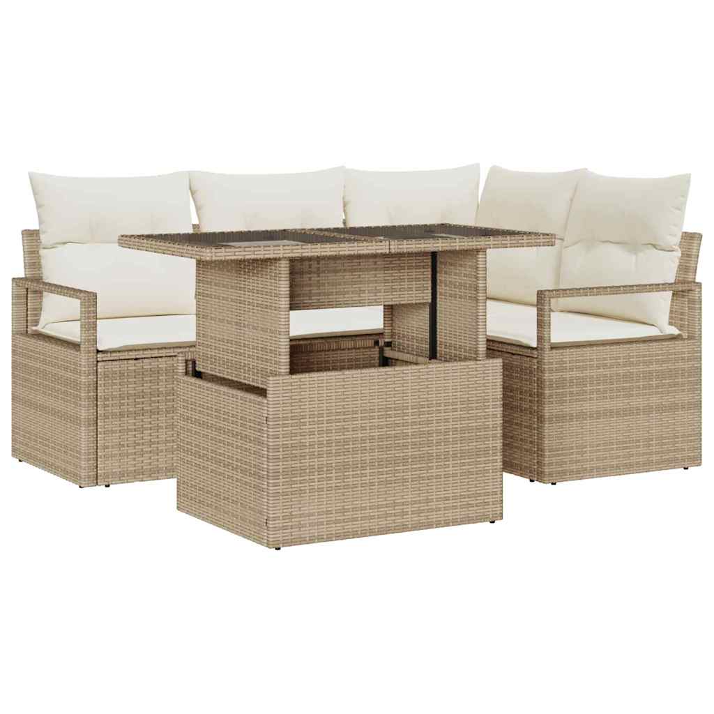 Havesofa Sæt 5 stk. 4-Antal sæder Beige og creme polyrattan