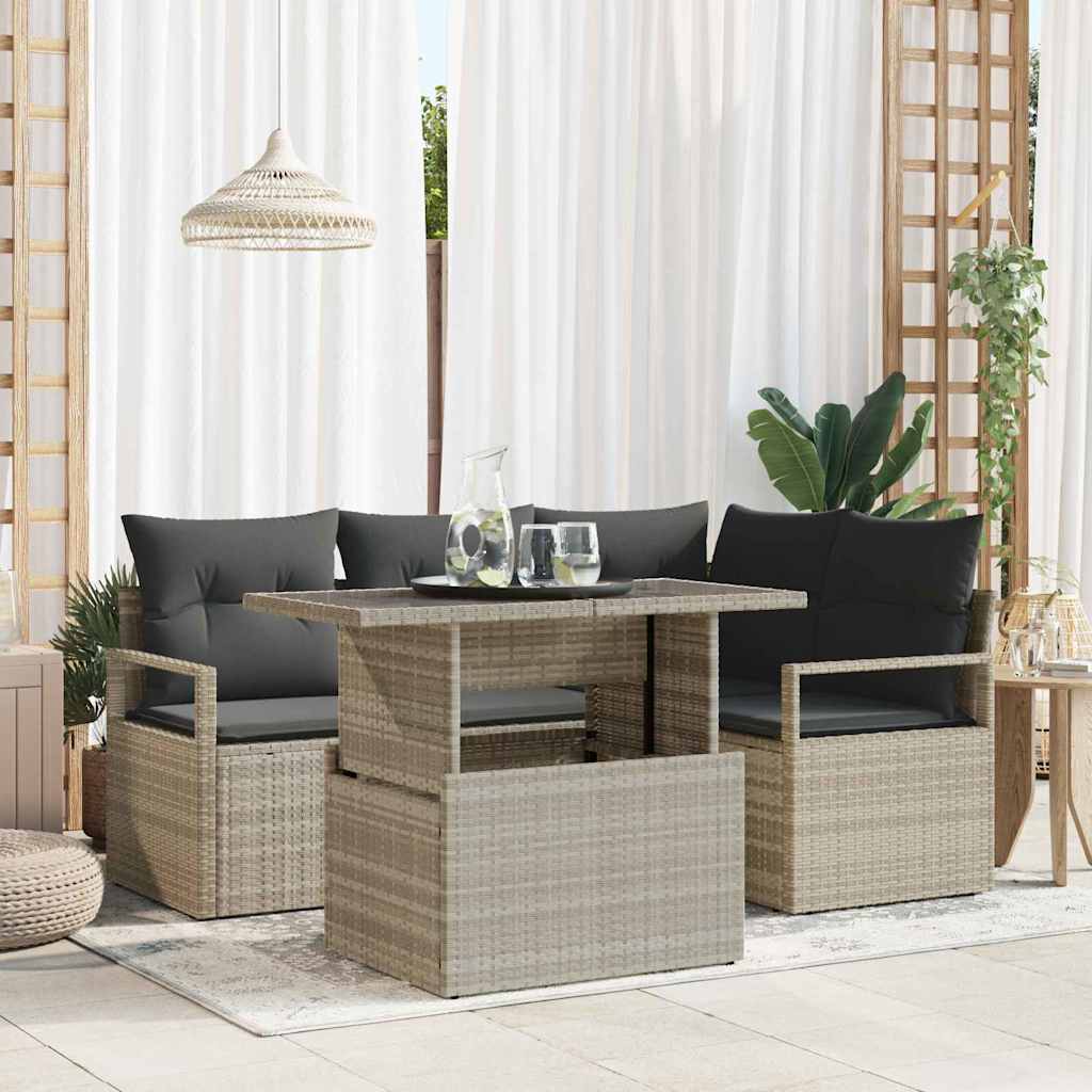 Havesofa Sæt 5 stk. 4-Antal sæder Lysegrå polyrattan