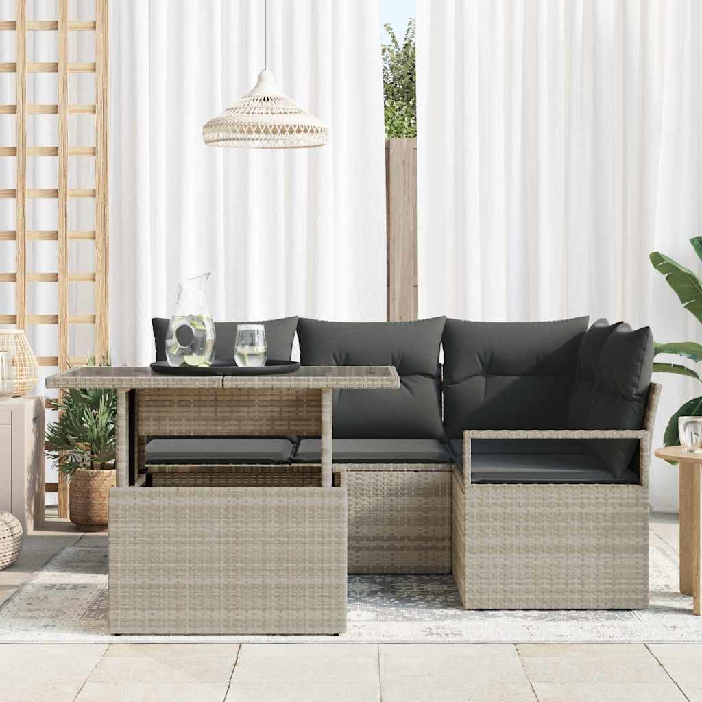 Havesofa Sæt 5 stk. 4-Antal sæder Lysegrå polyrattan
