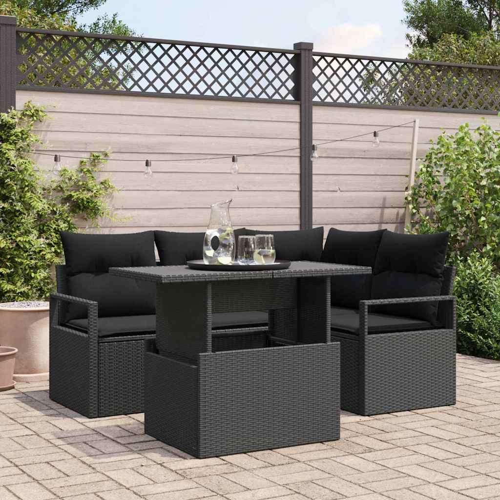 Havesofa Sæt 5 stk. 4-Antal sæder Sort polyrattan