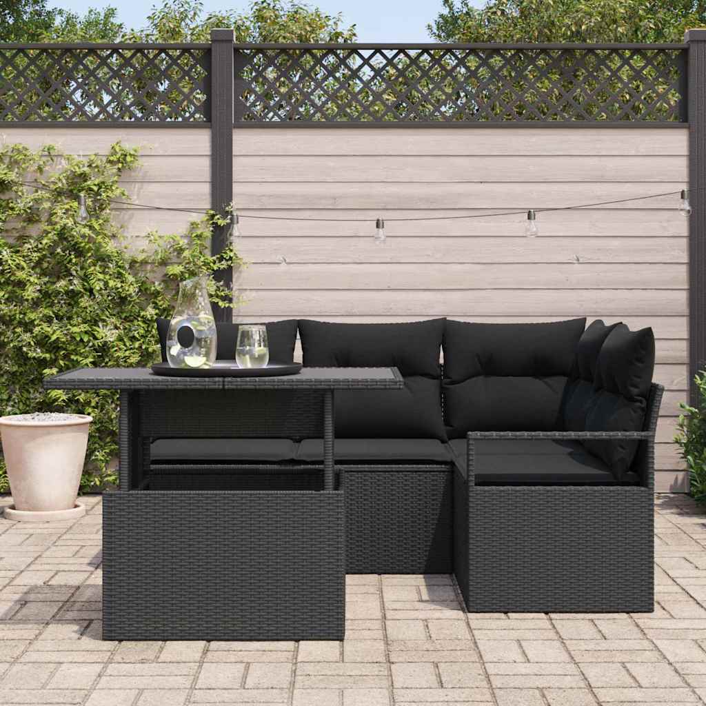 Havesofa Sæt 5 stk. 4-Antal sæder Sort polyrattan