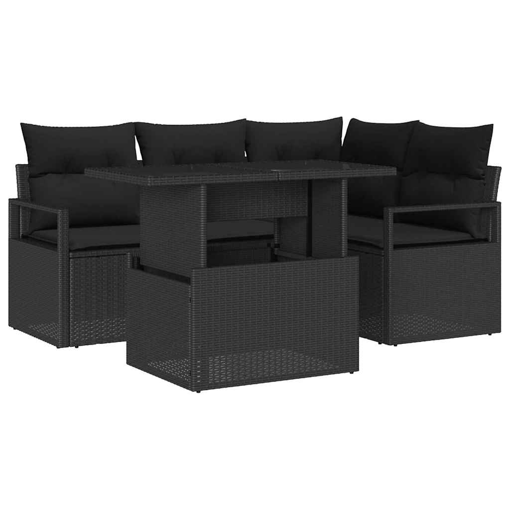 Havesofa Sæt 5 stk. 4-Antal sæder Sort polyrattan