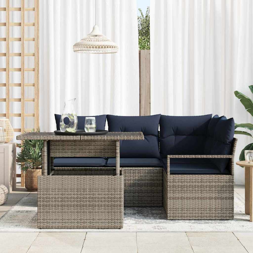 Havesofa Sæt 5 stk. 4-Antal sæder Grå og Marineblå polyrattan