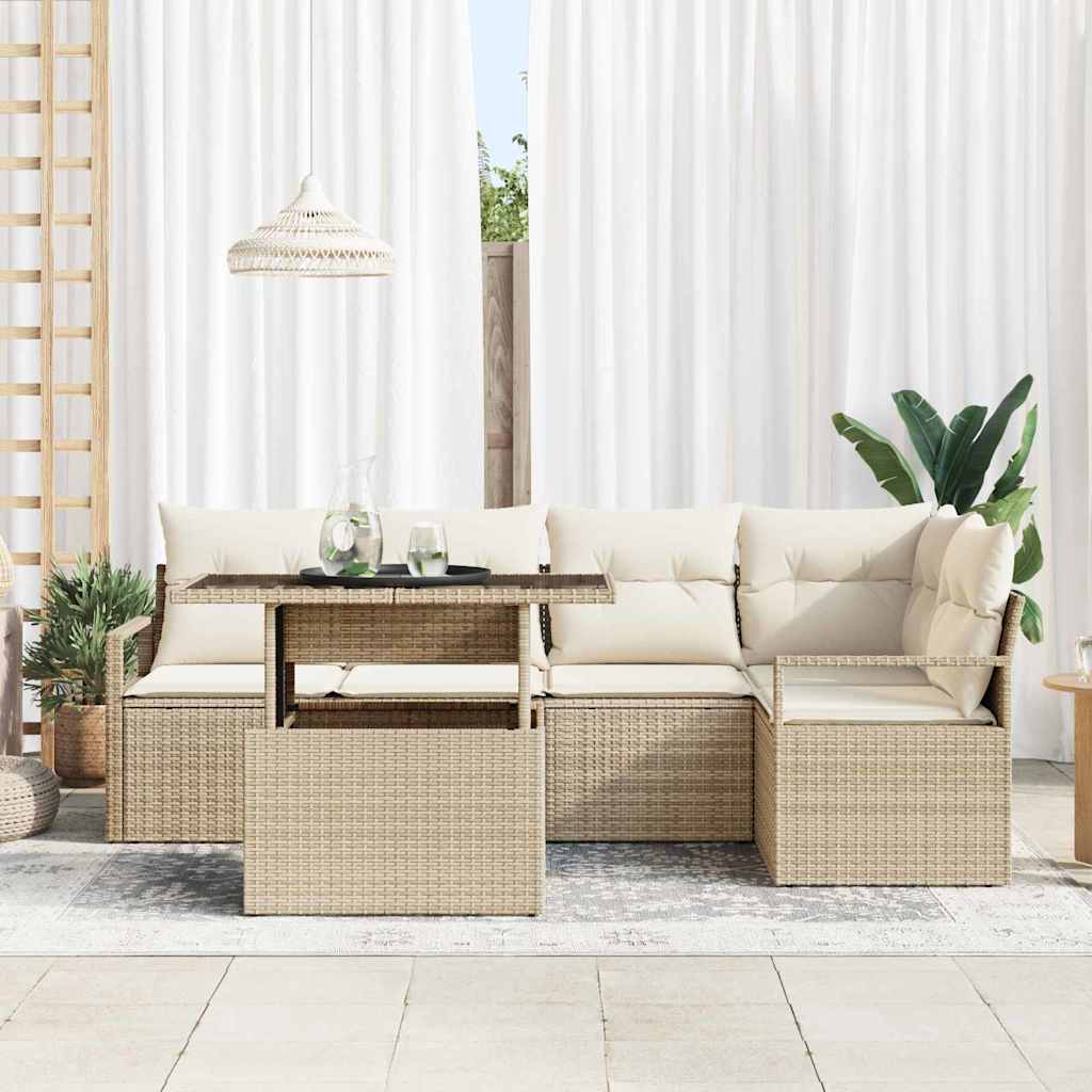 Havesofa Sæt 6 stk. 5-Antal sæder Beige og creme polyrattan