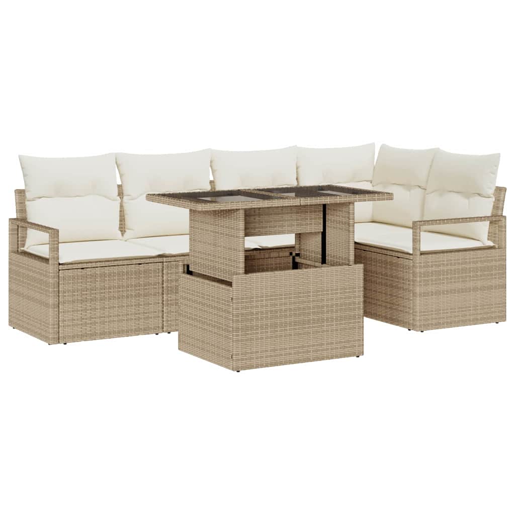 Havesofa Sæt 6 stk. 5-Antal sæder Beige og creme polyrattan