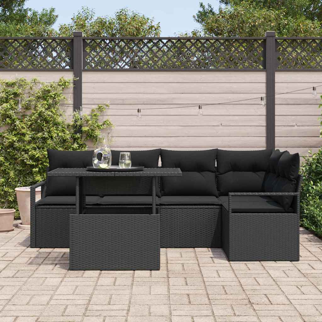 Havesofa Sæt 6 stk. 5-Antal sæder Sort polyrattan