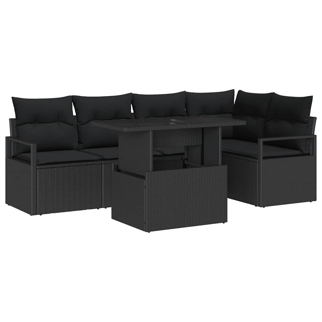 Havesofa Sæt 6 stk. 5-Antal sæder Sort polyrattan