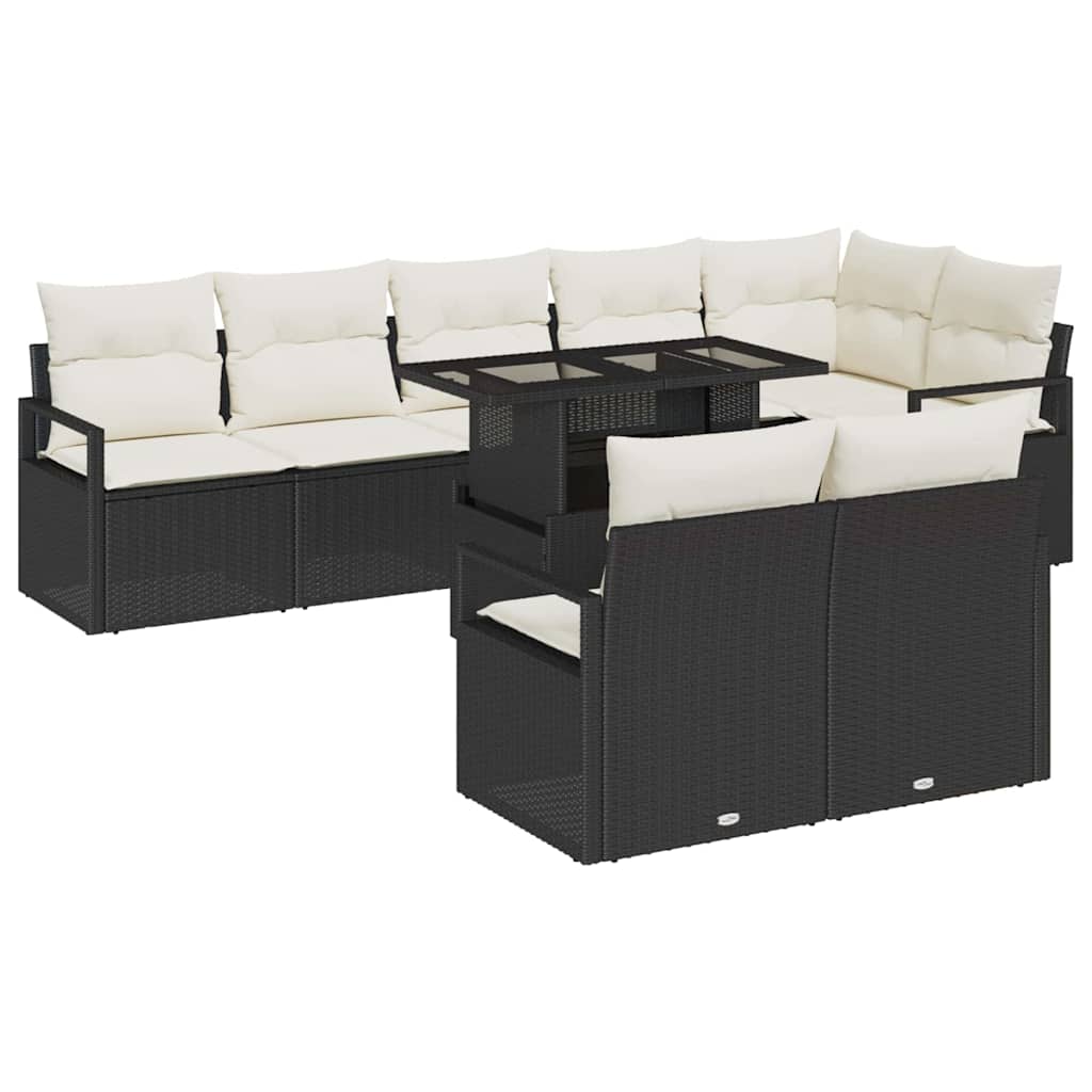 Havesofa Sæt 9 stk. 8-Antal sæder Sort og Cream polyrattan
