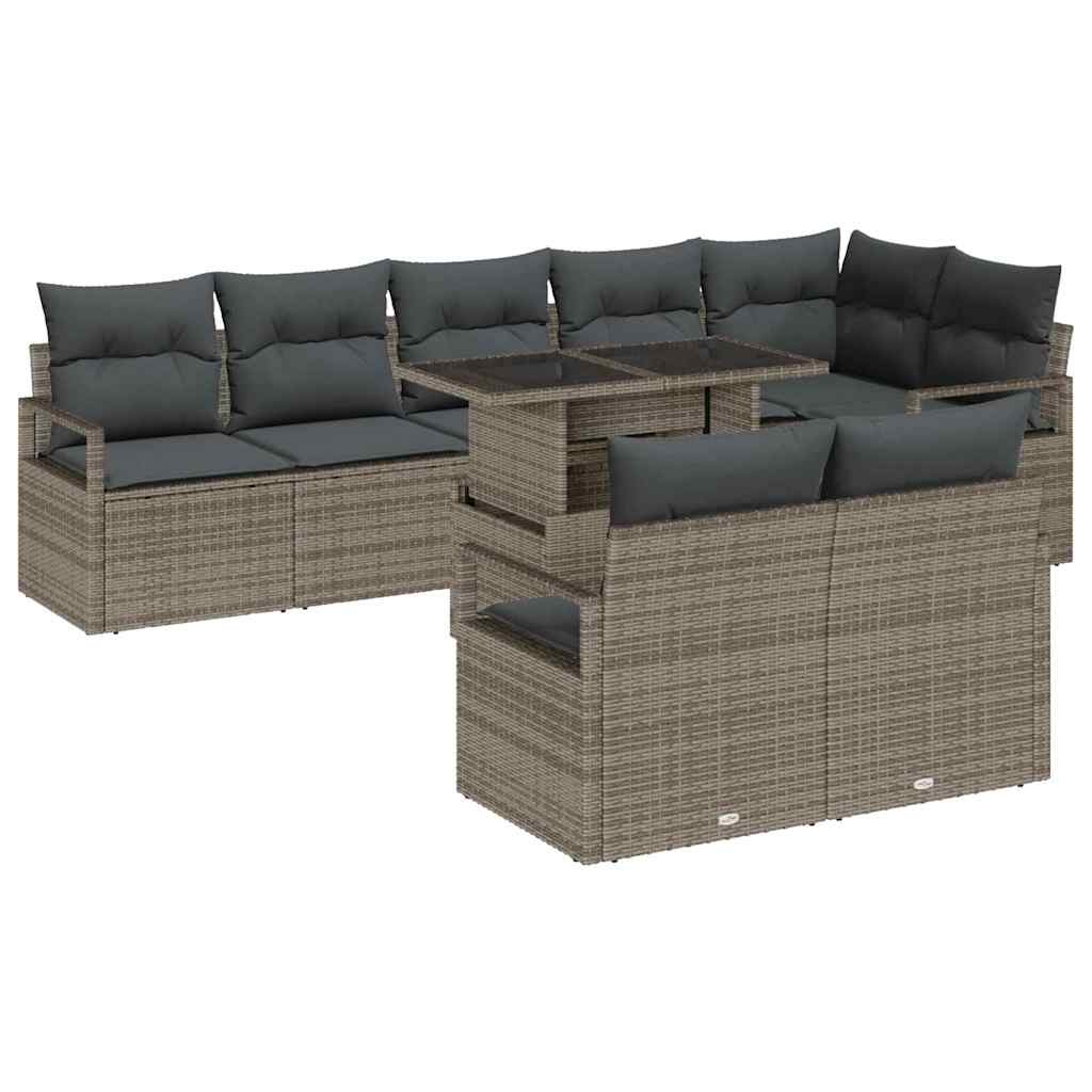 Havesofa Sæt 9 stk. 8-Antal sæder Grå polyrattan
