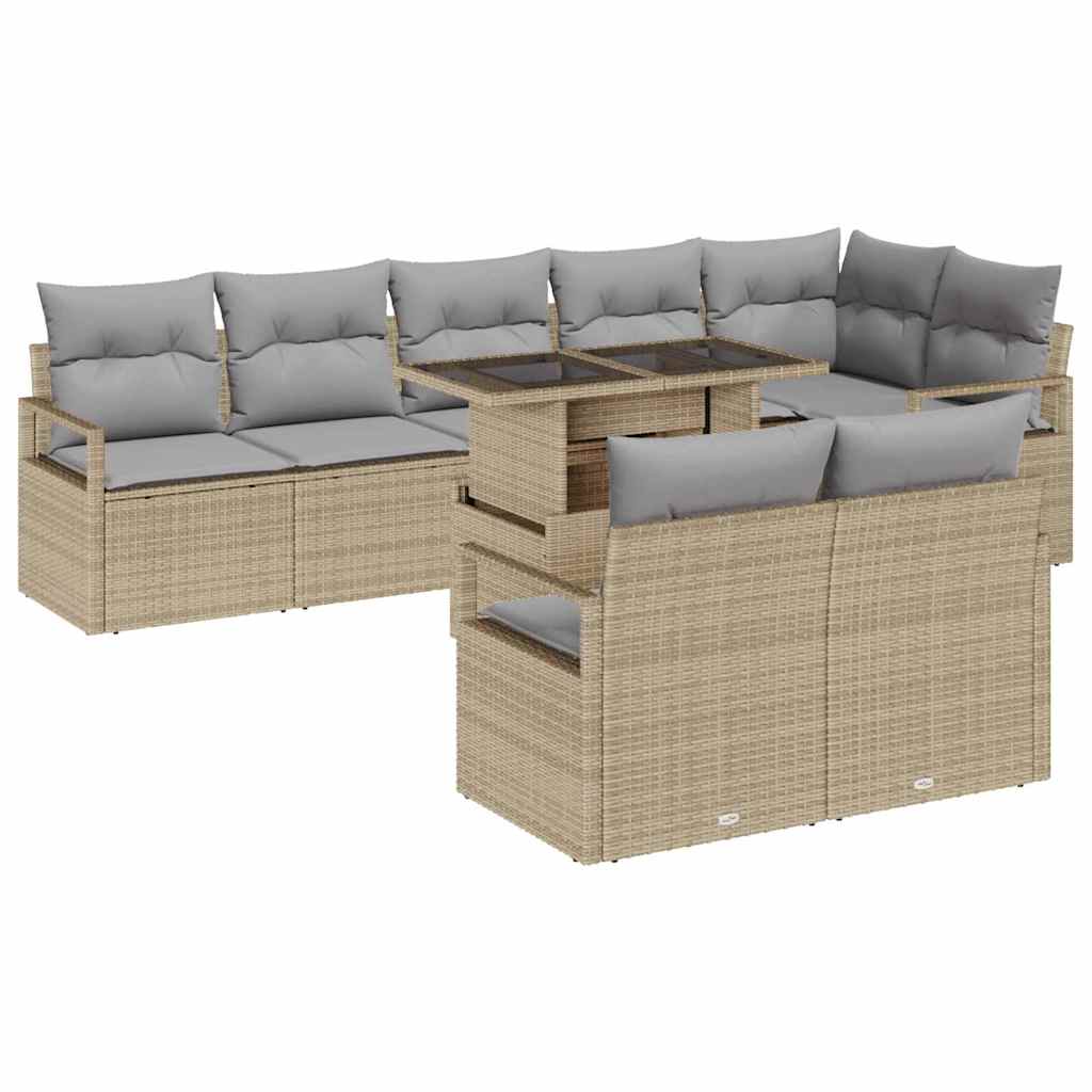 Havesofa Sæt 9 stk. 8-Antal sæder Beige og lys grå polyrattan