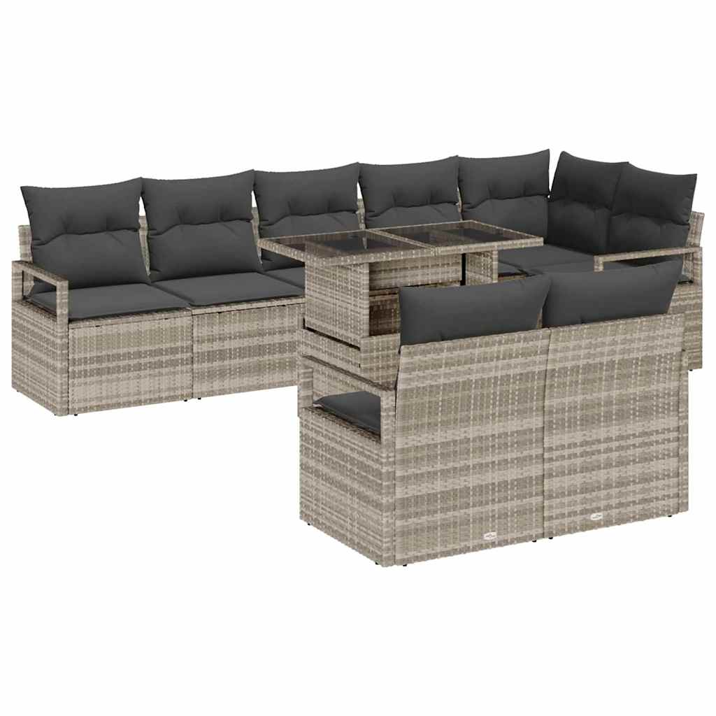 Havesofa Sæt 9 stk. 8-Antal sæder Lysegrå polyrattan