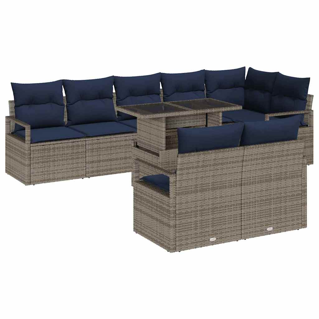 Havesofa Sæt 9 stk. 8-Antal sæder Grå og Marineblå polyrattan