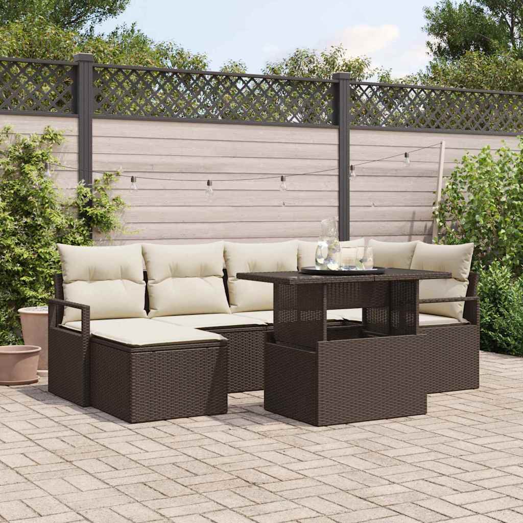 Havesofa Sæt 7 stk. Brun og Creme polyrattan