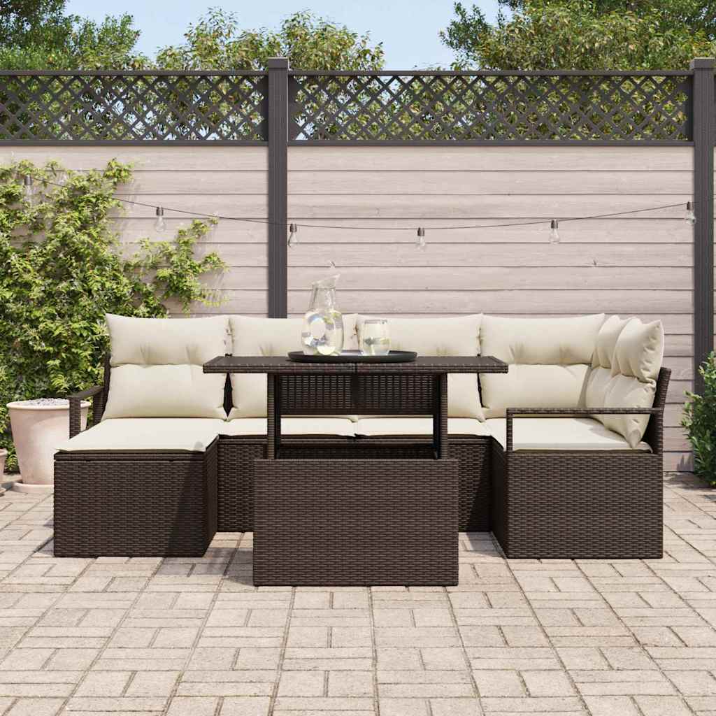 Havesofa Sæt 7 stk. Brun og Creme polyrattan