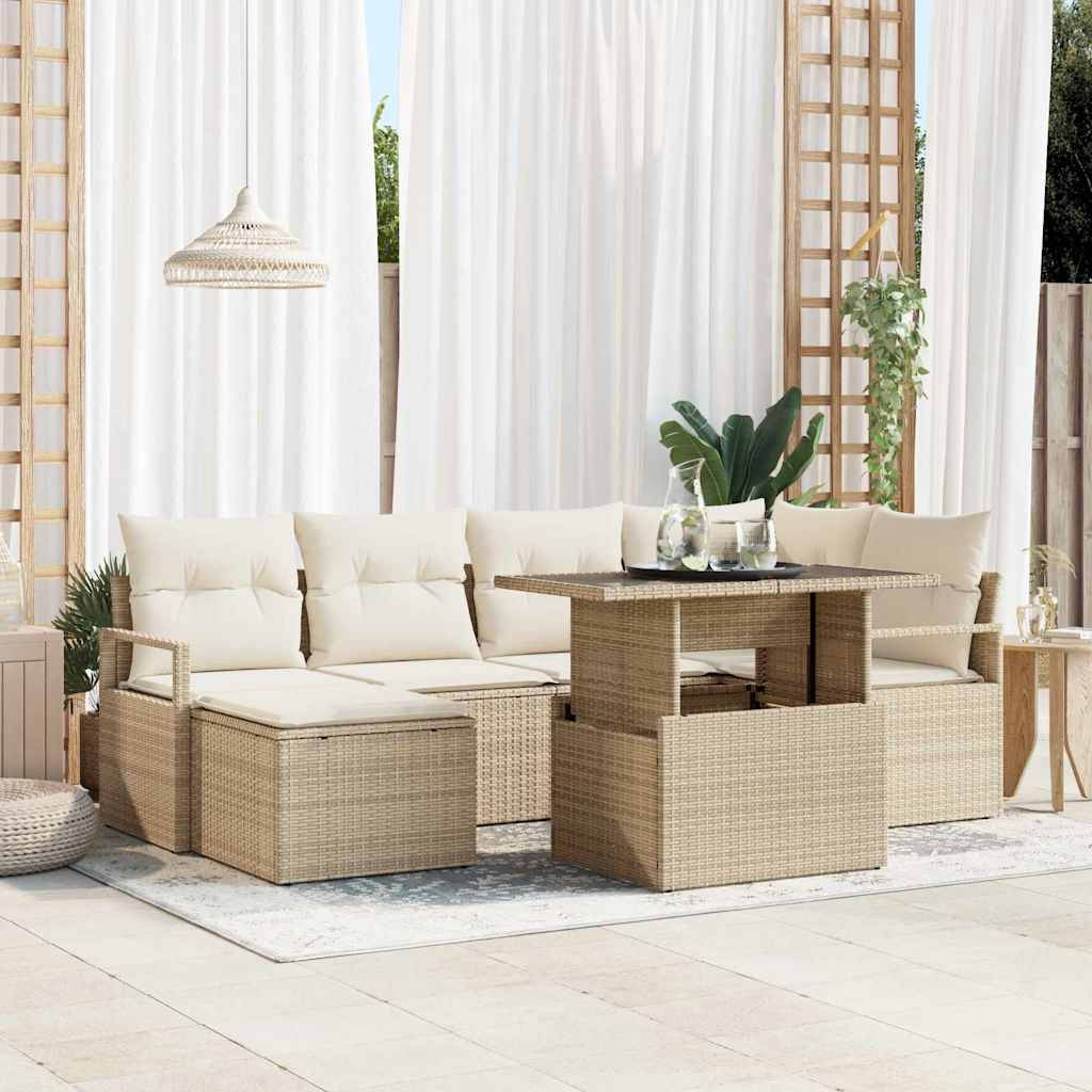 Havesofa Sæt 7 stk. Beige og creme polyrattan