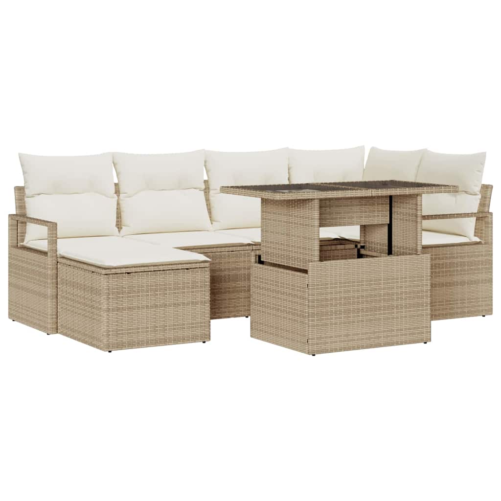 Havesofa Sæt 7 stk. Beige og creme polyrattan