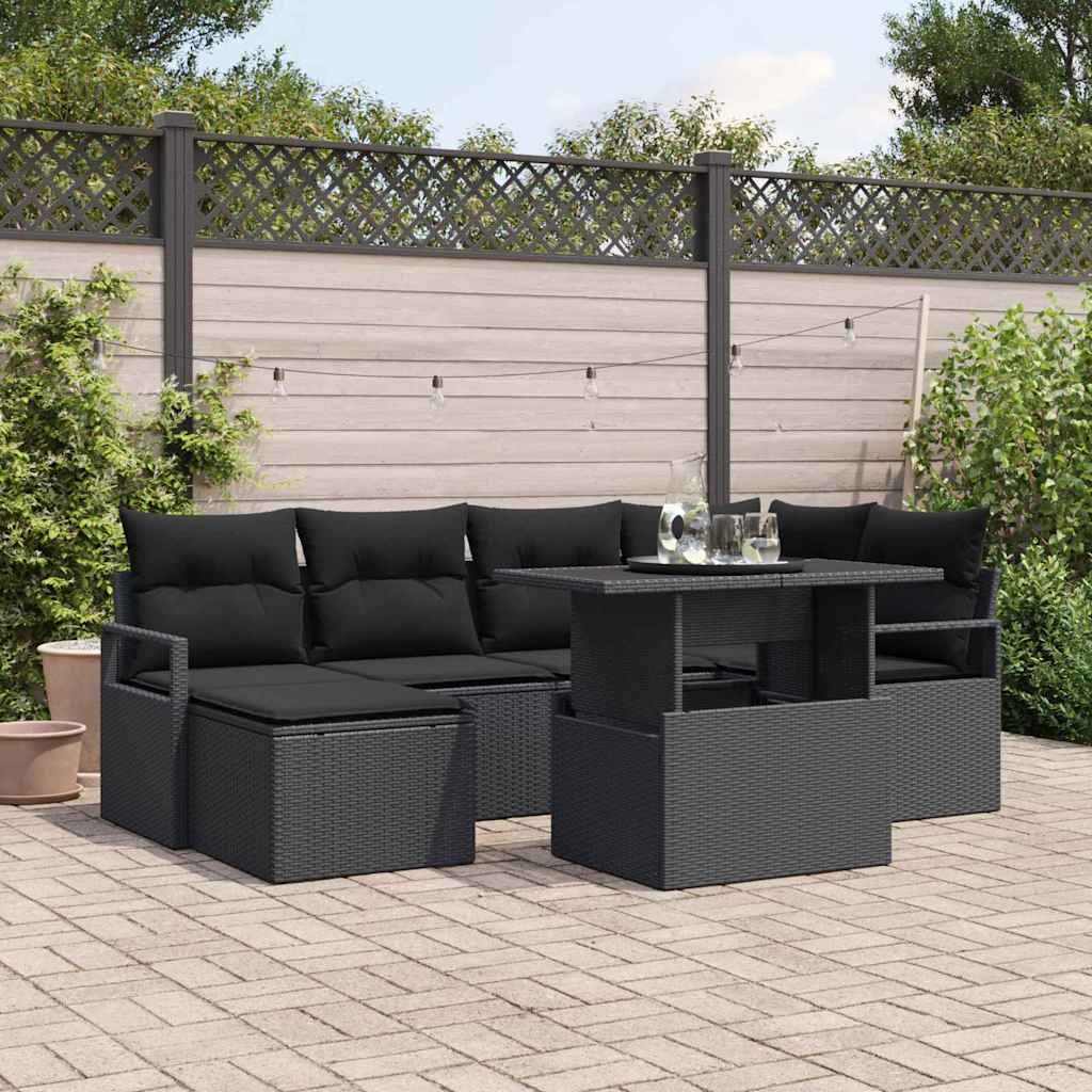 Havesofa Sæt 7 stk. Sort polyrattan