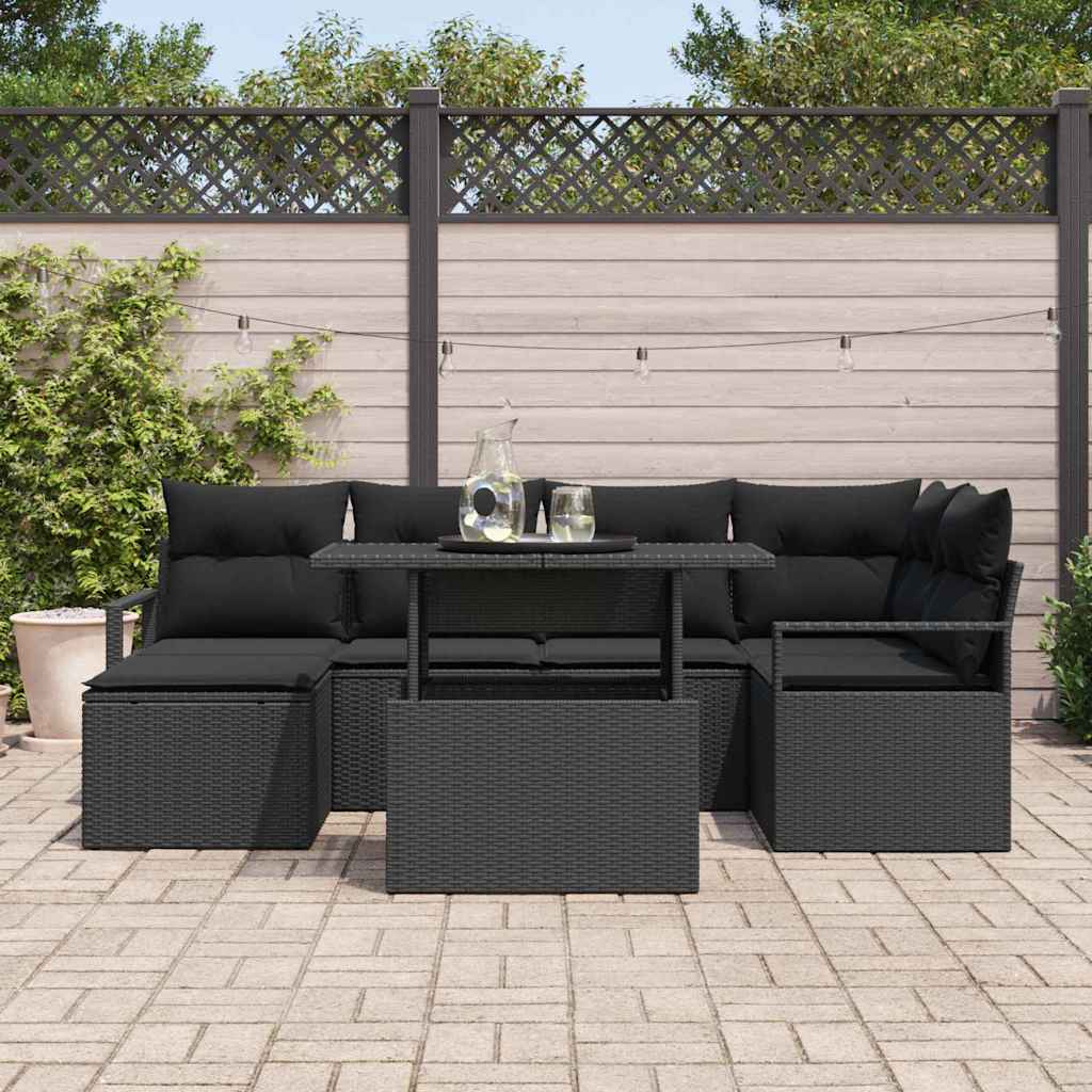 Havesofa Sæt 7 stk. Sort polyrattan